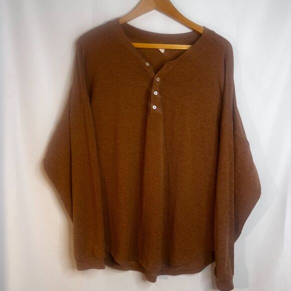 Wishlist Rusty Orange Vneck Button Detail Boxy Oversized Slouchy Sweater Sz M/L - Picture 10 of 11